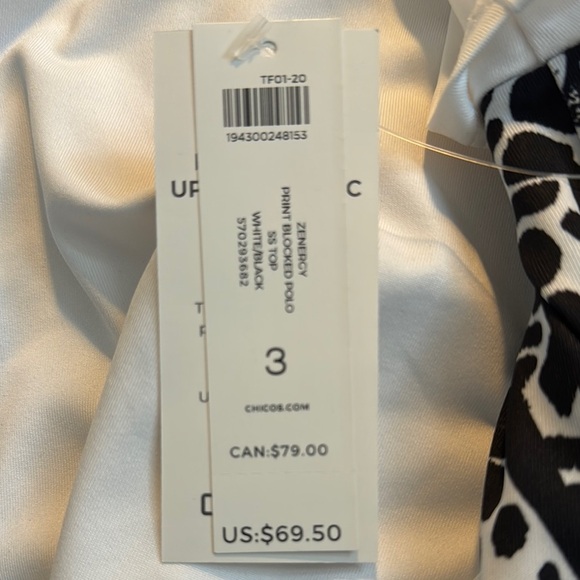 Chico's White and Black Patterned Zip Polo - Picture 6 of 6